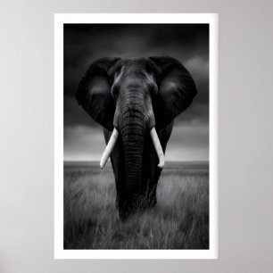 Safari-Elefanten-Druck, Schwarz und Weiß, Standhaf Poster