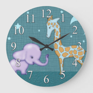 Safari Elephant and Giraffe Animals Kids Clock Große Wanduhr