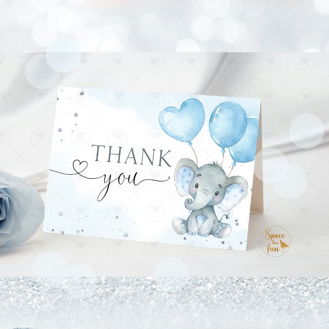 Safari Elephant Baby shower plié Carte de remercie (elephant invitation,elephant boy baby shower,theme elephant,safari animals,balloons and elephant,bab)