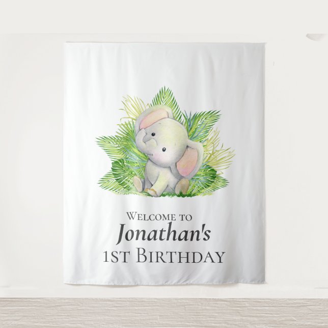 Safari Elephant Geburtstag Thema Hintergrund Wandteppich (Vorderseite)