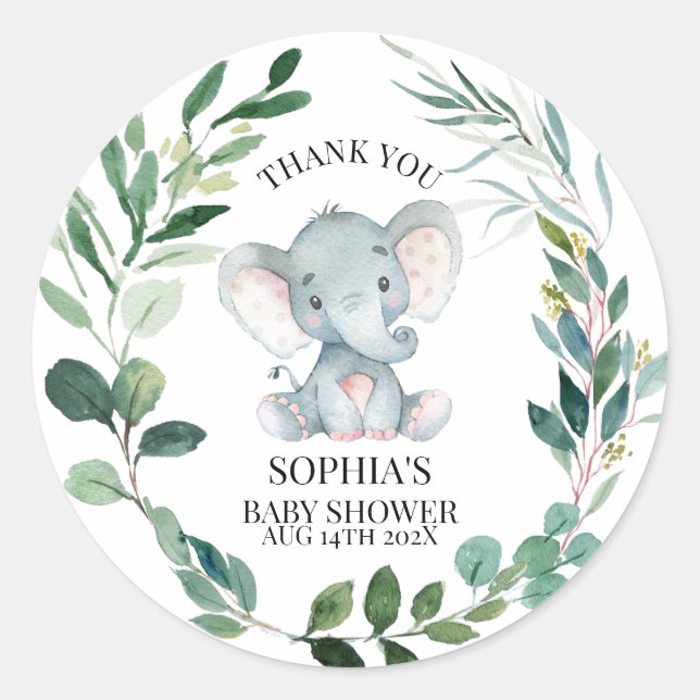 Safari Elephant Gender Neutral Baby Dusche Runder Aufkleber (Vorderseite)