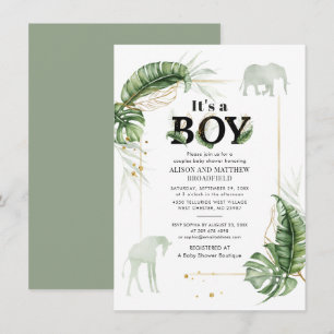 Safari Elephant Giraffe Botanical Boys Babydusche Einladung