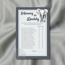 Safari Elephant Mommy oder Daddy Baby Shower Game