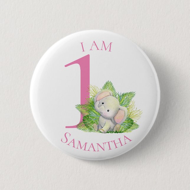 Safari Elephant rosa BIRTHDAY Button (Vorderseite)