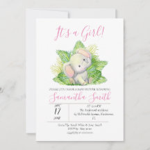 Safari Elephant rose invitation