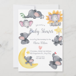 Safari Elephants Watercolor Babydusche Einladung