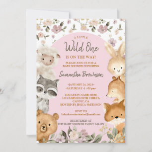 Safari-Farm-Tier Bär Fuchs Kaninchen Waschbär rosa Einladung