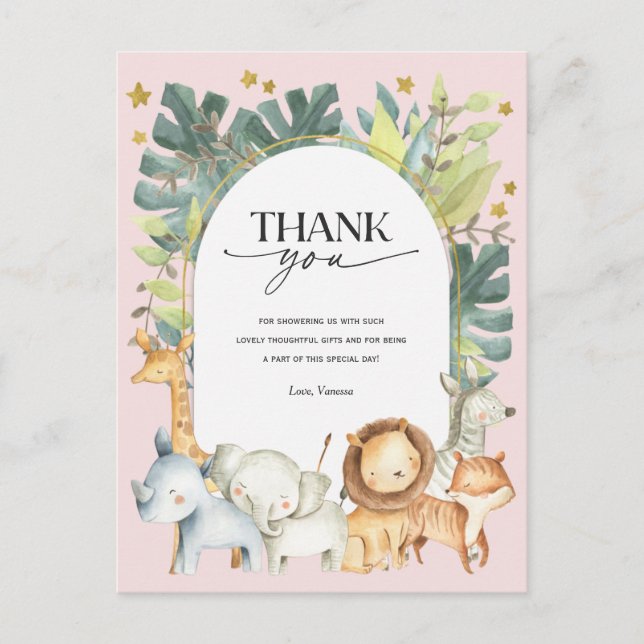 Safari fille baby shower merci carte postale (Devant)