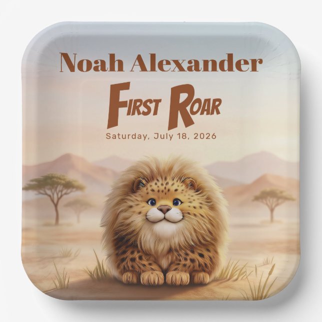 Safari First Roar Fluffy Leopard Birthday Party Pappteller (Vorderseite)