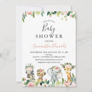 Safari Floral Animaux Baby shower Invitation
