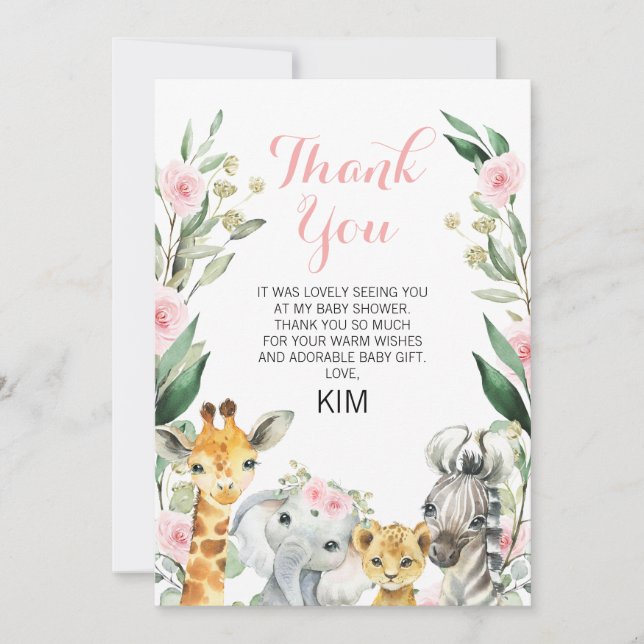 Safari Floral Wreath Baby Dusche Danke Karte (Vorderseite)