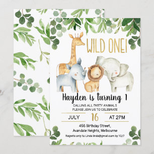 Safari Foliage Wild Einladung zum 1. Geburtstag