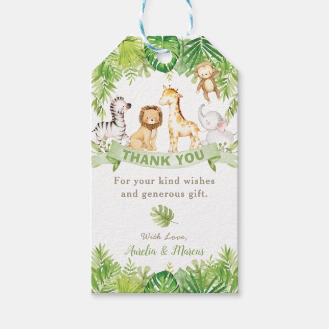Safari Forest Jungle Animals Baby Dusche Geburtsta Geschenkanhänger (Vorderseite)
