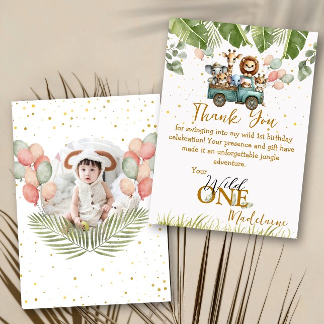 Safari Foto Wild One erster Geburtstag Dankeskarte (Von Creator hochgeladen)