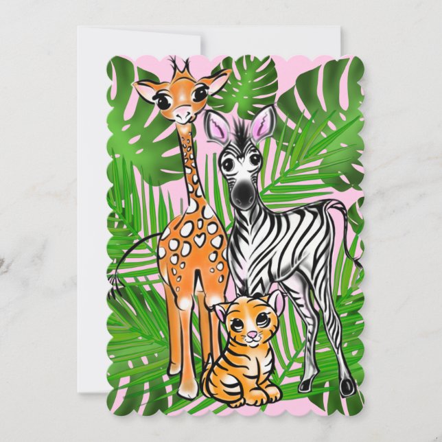 Safari-Freunde, Giraffe, Zebra, Tiger, Palm-Blätte (Vorderseite)