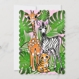 Safari-Freunde, Giraffe, Zebra, Tiger, Palm-Blätte