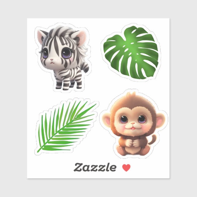 Safari-Freunde niedlicher Zebraaffen Aufkleber (Blatt)
