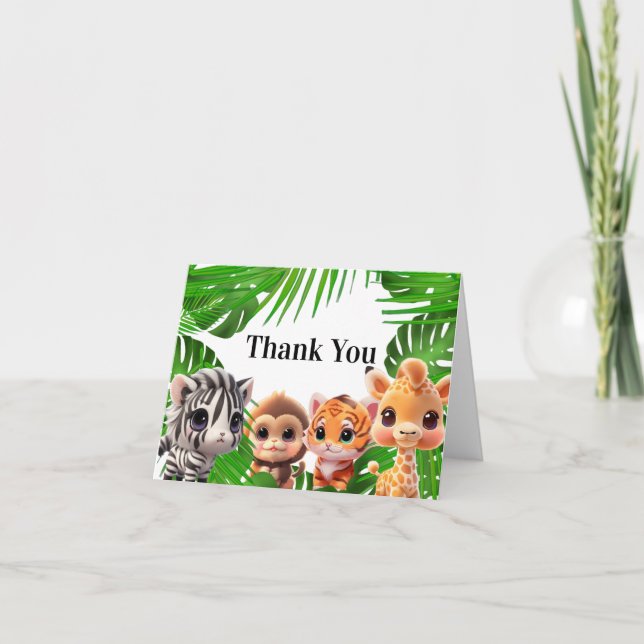 Safari Friends Giraffe zebra Affe Elefant Dankeskarte (Vorderseite)