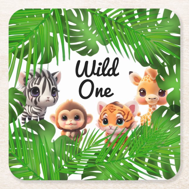 Safari Friends Giraffe zebra Affe Elefant Rechteckiger Pappuntersetzer (Vorderseite)