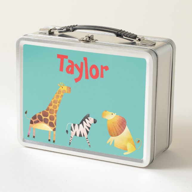 Safari Fun Giraffe Lion und Zebra Metall Brotdose (Vorderseite)