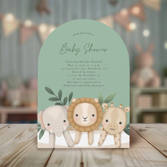 Safari Gender Neutral Sage Green Baby Dusche Einladung (Von Creator hochgeladen)