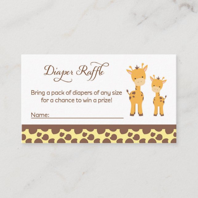 Safari Giraffe Baby Dusche Windeln Raffle Tickets Begleitkarte (Vorderseite)