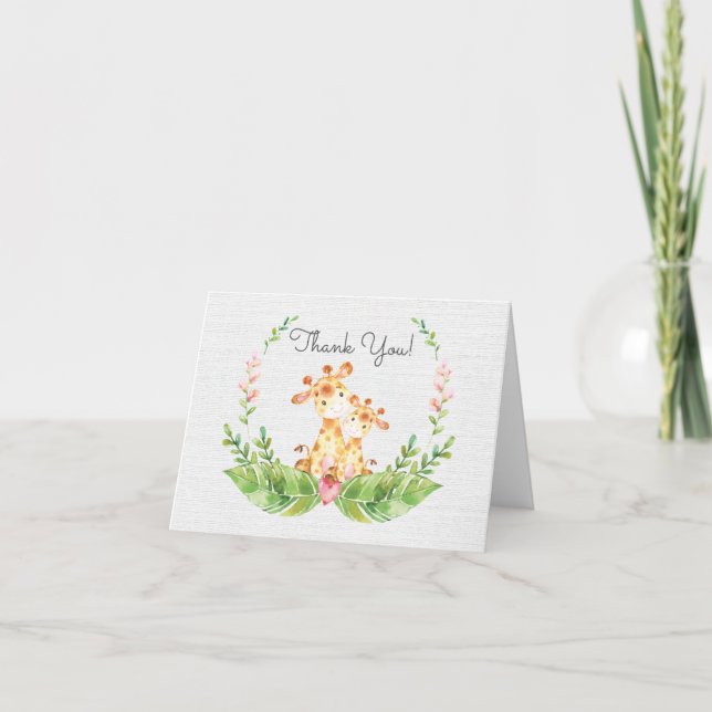 Safari Giraffe Baby shower Merci Note (Devant)