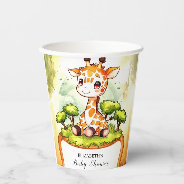 Safari Giraffe Babydusche Pappbecher (Vorderseite)