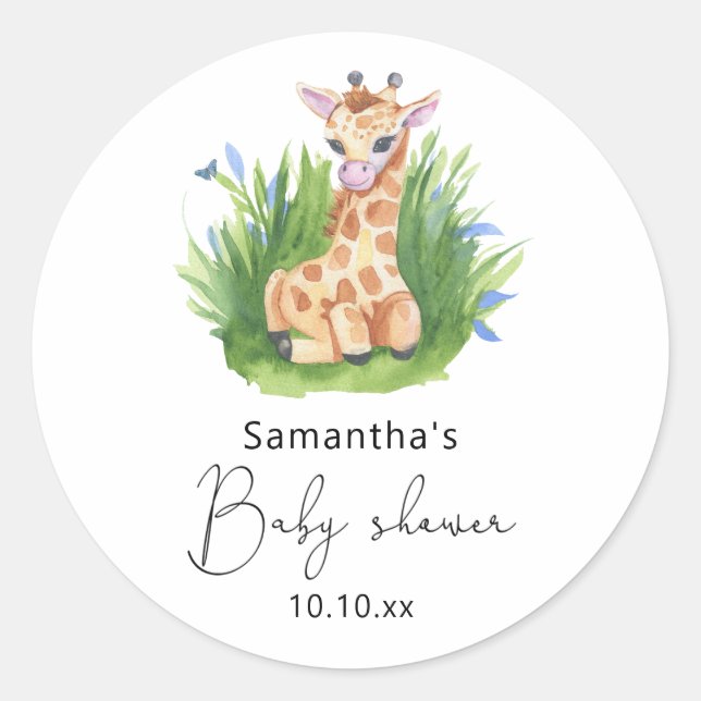 Safari Giraffe Babydusche Runder Aufkleber (Vorderseite)