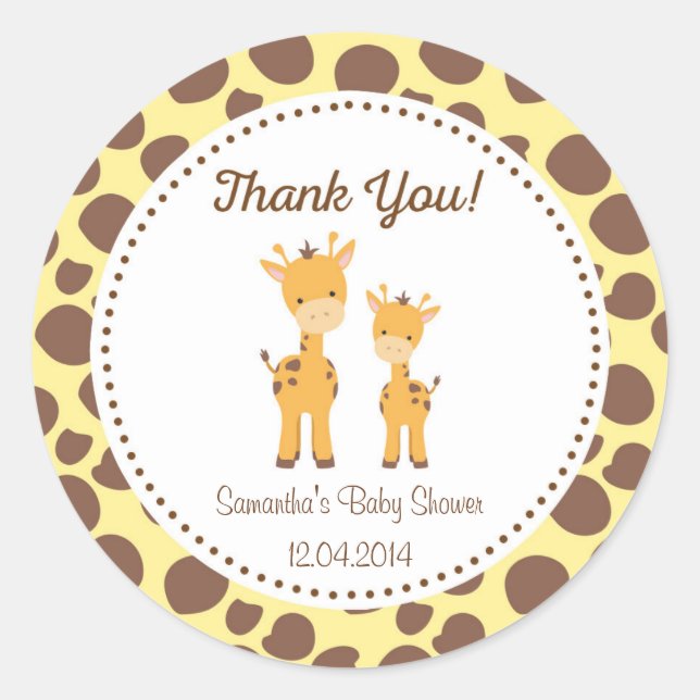 Safari Giraffe Babyduschenaufkleber Runder Aufkleber (Vorderseite)
