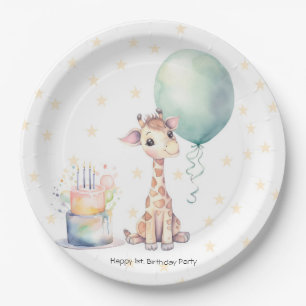 Safari Giraffe Balloon Cake 1st. Geburtstagsfeier Pappteller