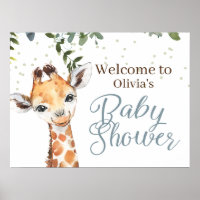 Safari Giraffe Blue Gray Welcome Baby Dusche