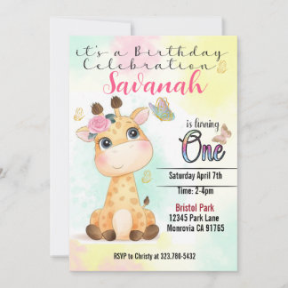 Safari Giraffe erste Einladung zum Geburtstag