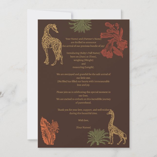 Safari Giraffe & Floral Baby Geburtsankündigung Einladung (Vorderseite)