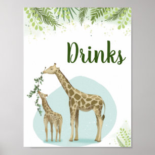 Safari-Giraffe hinterlässt Trinkschild für Baby-Pa Poster