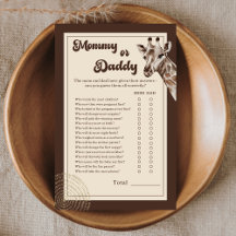 Safari Giraffe Mommy oder Daddy Baby Shower Game