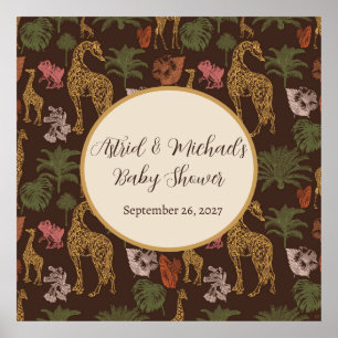 Safari Giraffe & Palm Blätter Vintag Baby Dusche Poster
