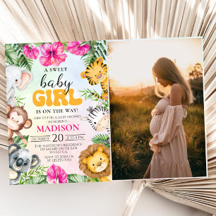 Safari Girl Baby Dusche Party Foto Einladung