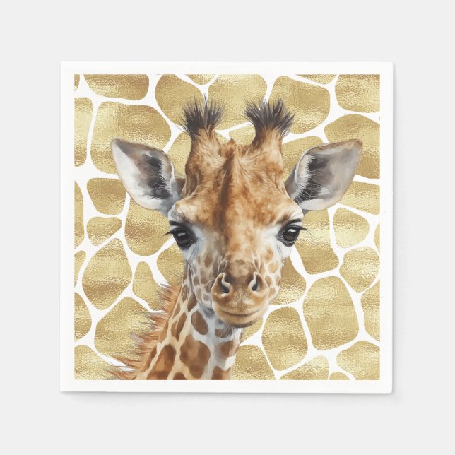 Safari gold Giraffe Wild Ein Geburtstag Serviette (Vorderseite)