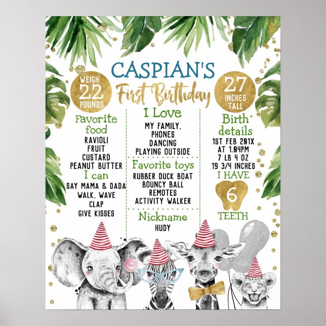 Safari Gold Green 1er Anniversaire Poster (Devant)