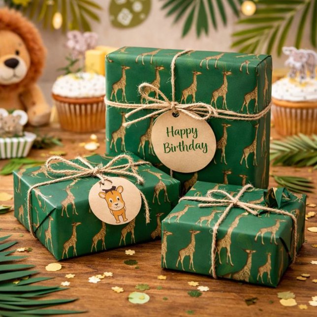 Safari Green Giraffe Design Wrapping Paper Geschenkpapier (Von Creator hochgeladen)