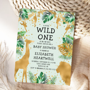 Safari Green Gold Neutrale Babyparty-Einladung Postkarte
