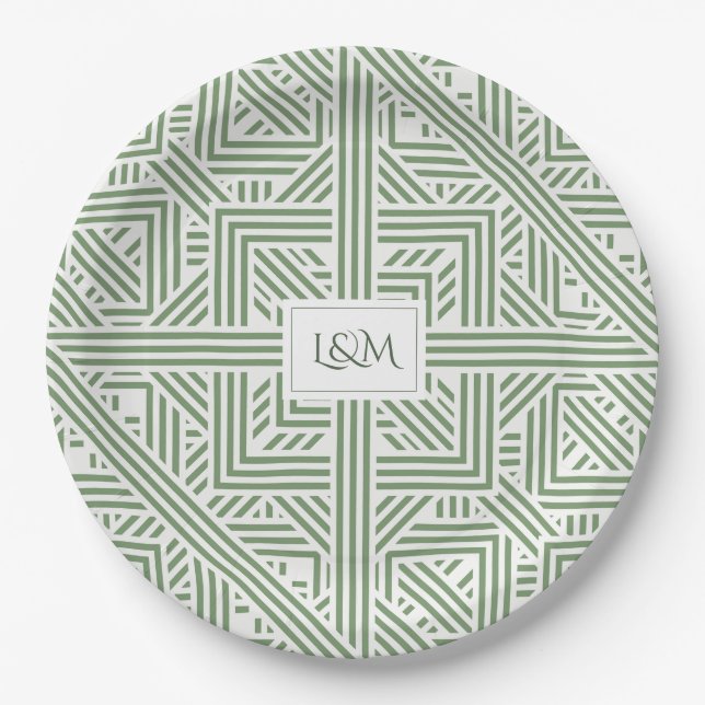 Safari Green Monogram Pappteller (Vorderseite)