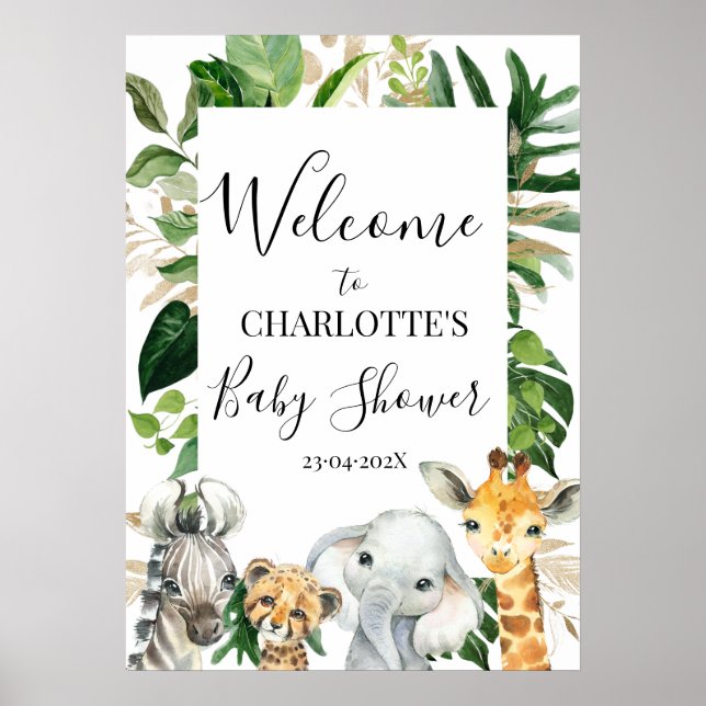 Safari Greenerage Foliage Baby Shower Willkommensp Poster (Vorne)