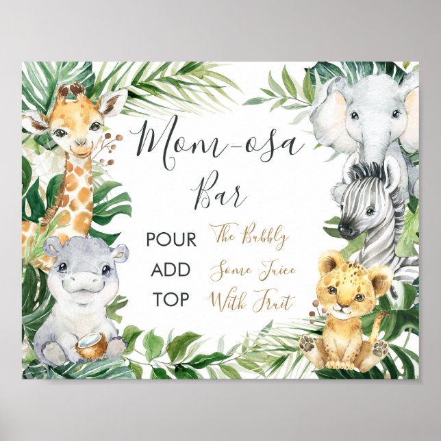 Safari Greenery Baby Shower Mama-osa Bar Sign Poster (Vorne)