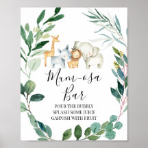 Safari Greenery Wreath Baby Shower Mimosa Zeichen