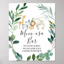 Safari Greenery Wreath Baby Shower Mimosa Zeichen Poster