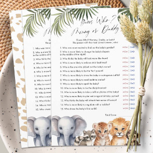 Safari Guess Who Mommy or Daddy, Baby Shower Game