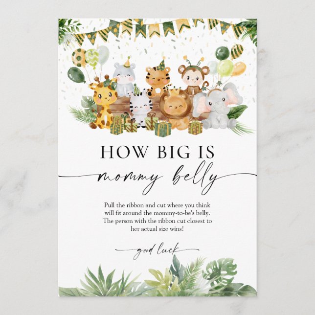 Safari How Big is Mommy's Bly Baby Shower Game Hinweiskarte (Vorderseite)