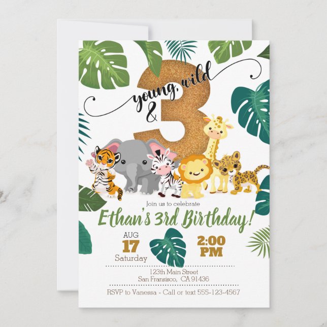 Safari Invitation pour le 3ème anniversaire (Devant)